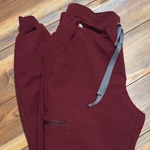 Figs Maroon Joggers with Gray Drawstring.  Medium TALL